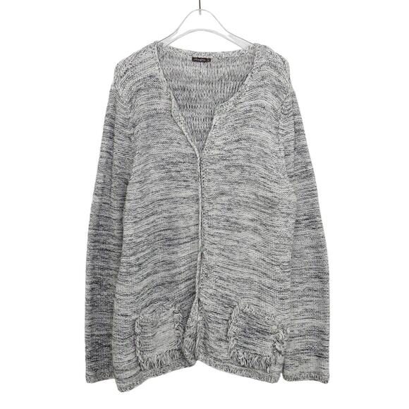 J. McLaughlin Gray Tweed Fringe Herringbone Jacket Cardigan with Pockets XL - Picture 2 of 5